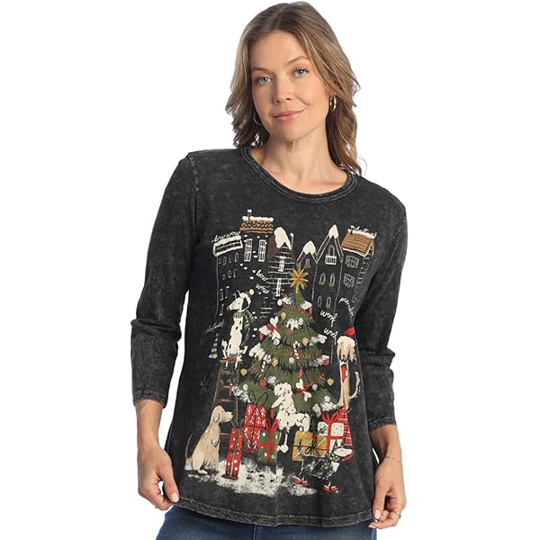 Jess & Jane◇クリスマスプリントカットソーTシャツ【M】コットン100 Jess & Jane Reindeer's Dream 100% Cotton Women's Christmas